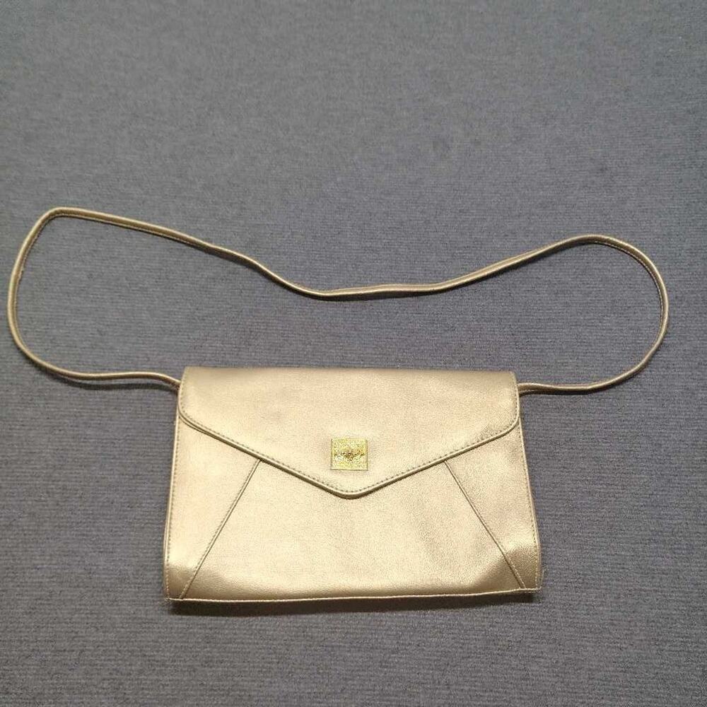 Gold Metallic Envelope Clutch Shoulder Bag Evening Bag Flap Chain Strap